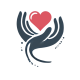 Logo von KinderLiebe – zwei stilisierte Hände in Dunkelblau halten ein rotes Herz, das für Geborgenheit, Liebe und bedürfnisorientierte Erziehung steht.
